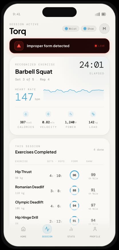 Torq app showing an improper form alert